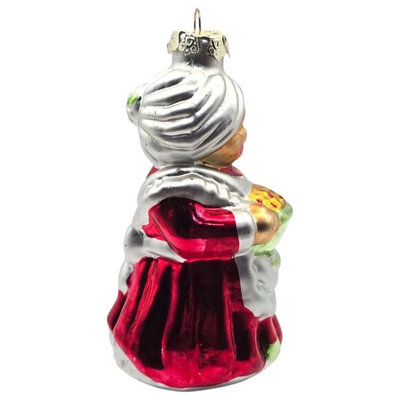 Vintage Mercury Glass Style Mrs. Claus Santa Christmas Ornament With Pie 1990's - Picture 2 of 8